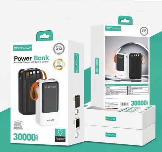 SOVO X13 de 30000 mAh avec des câbles intégrés