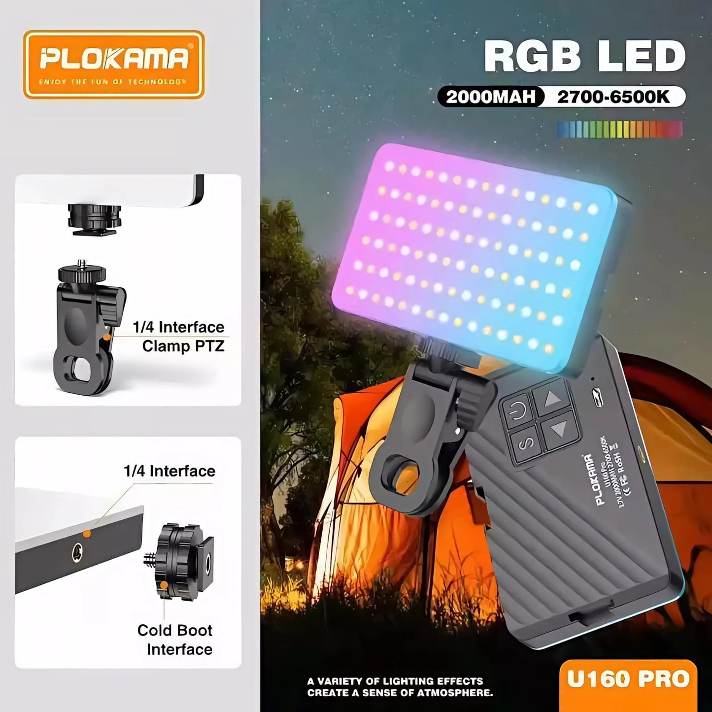 Plokama U160 Pro RGB Portable LED Light (Rechargeable)