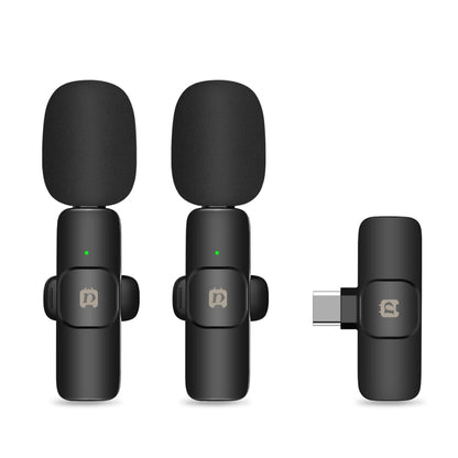 Microphones de réverbération à réduction de bruit Lavalier sans fil PULUZ pour téléphone Type-C, récepteur Type-C et microphones doubles (noir)