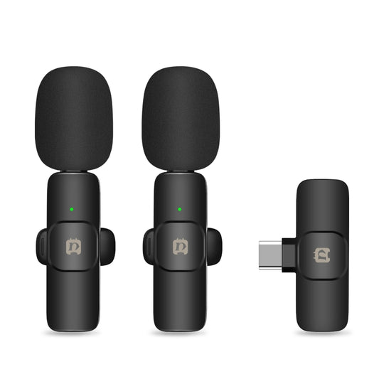 Microphones de réverbération à réduction de bruit Lavalier sans fil PULUZ pour téléphone Type-C, récepteur Type-C et microphones doubles (noir)