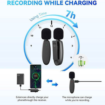 One by Two 3 en 1 Mini Microphones Lavalier sans fil pour iPhone / Android / Appareil photo avec fonction de réduction du bruit